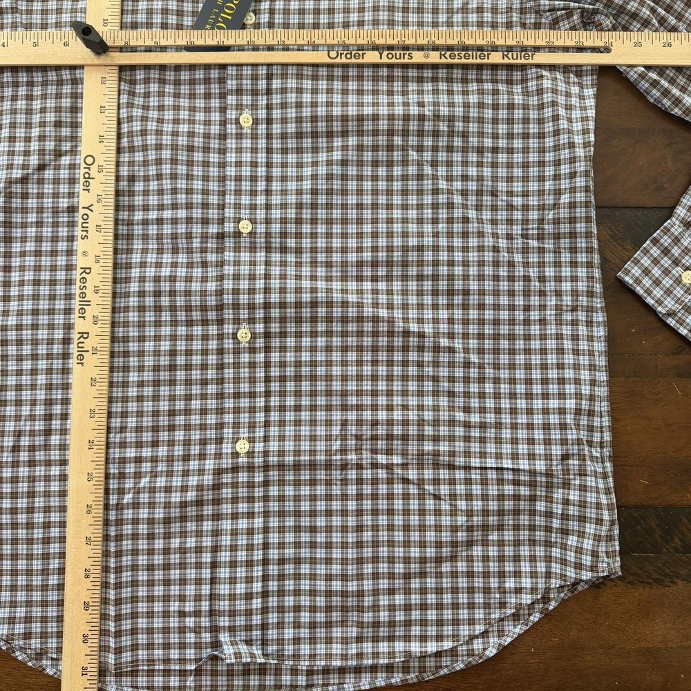 Polo Ralph Lauren Shirt Mens Large Brown Plaid Classic Fit Cotton Stretch Long - Picture 5 of 7
